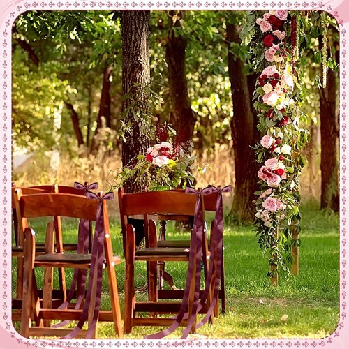 Daifunli Burgundy Wedding Bows - 24 Pcs Satin Chair Decorations for Elegant Aisle Decor