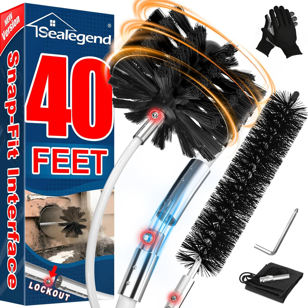 Sealegend Dryer Vent Cleaner Kit - 40 Feet Flexible Brush with Quick-Snap Drill Attachment | Lint Remover & Chimney Brush