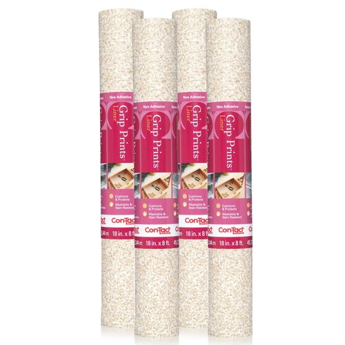 Con-Tact Brand Grip Prints Shelf Liner | Versatile, Durable Non-Adhesive Non-Slip Vinyl Drawer and Cabinet Liner in Beige Granite, 18" x 8', Pack of 4 Rolls