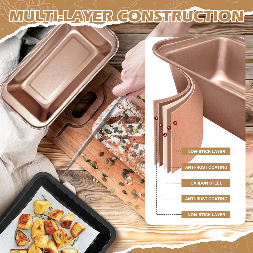 Skiennix Nonstick Bakeware Set - 15-Piece Baking Pan Set with Cooling Rack & Accessories | Oven Safe Metal