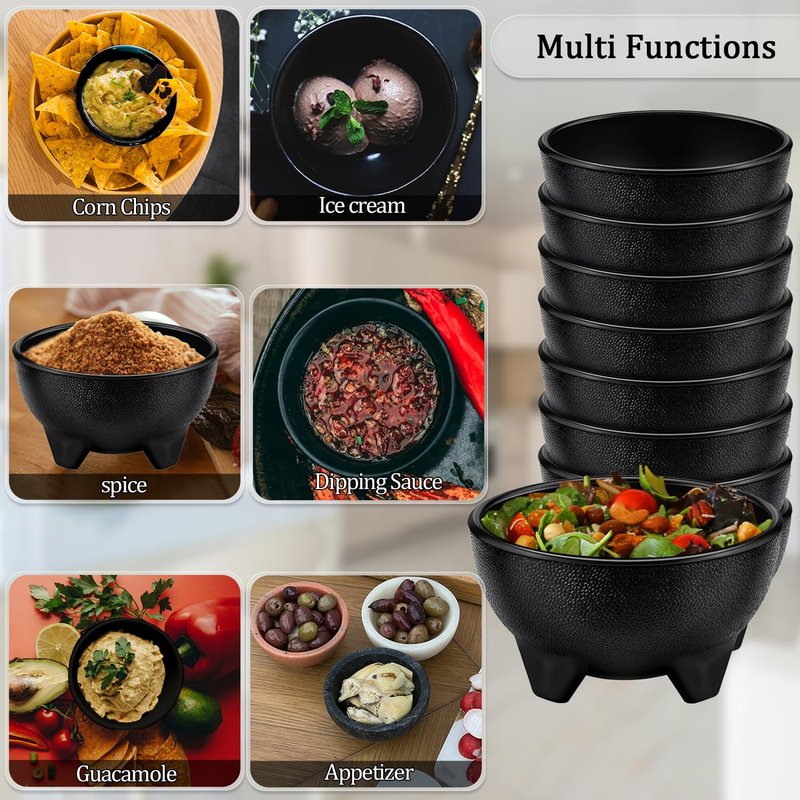 LOSYHU 24 Pack 13.5 OZ Salsa Bowls for Party, Unbreakable Guacamole Bowl Plastic Mexican Salsa Bowls Bulk Small Molcajete Bowl with Spoons and Forks for Fiesta, Chips, Dip, Candy, Black
