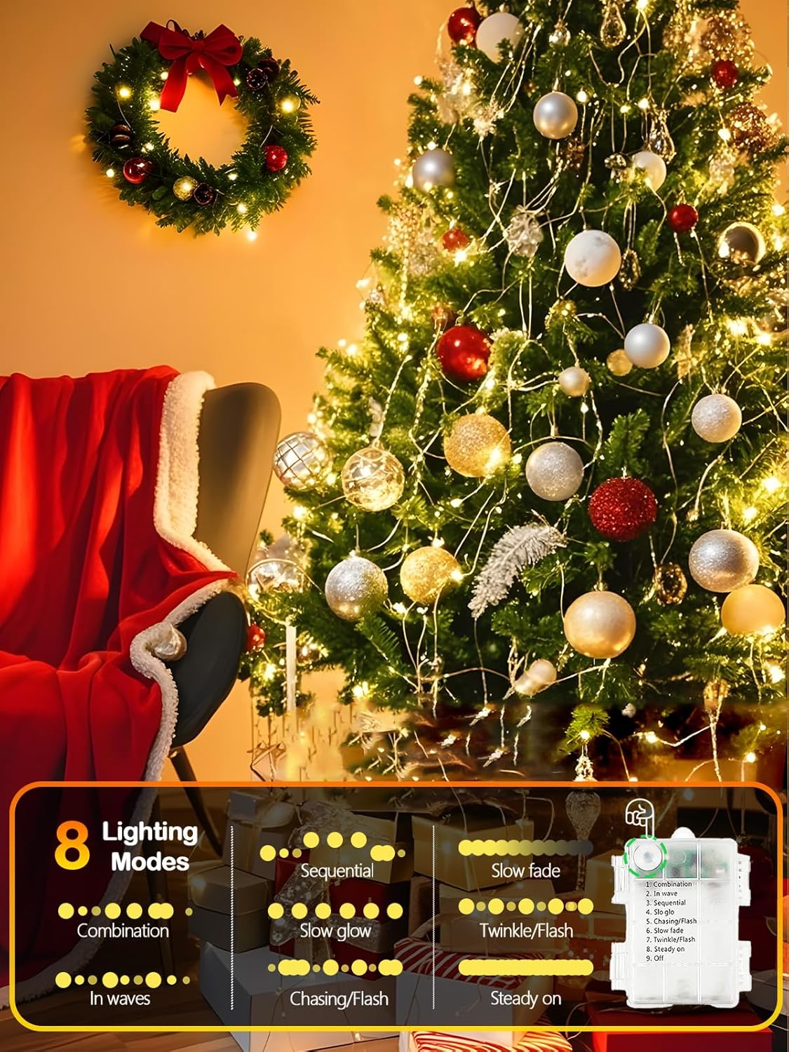 Skiennix 100 LED Fairy Lights - Waterproof 33FT Twinkle String Lights with Remote & Timer | Warm White