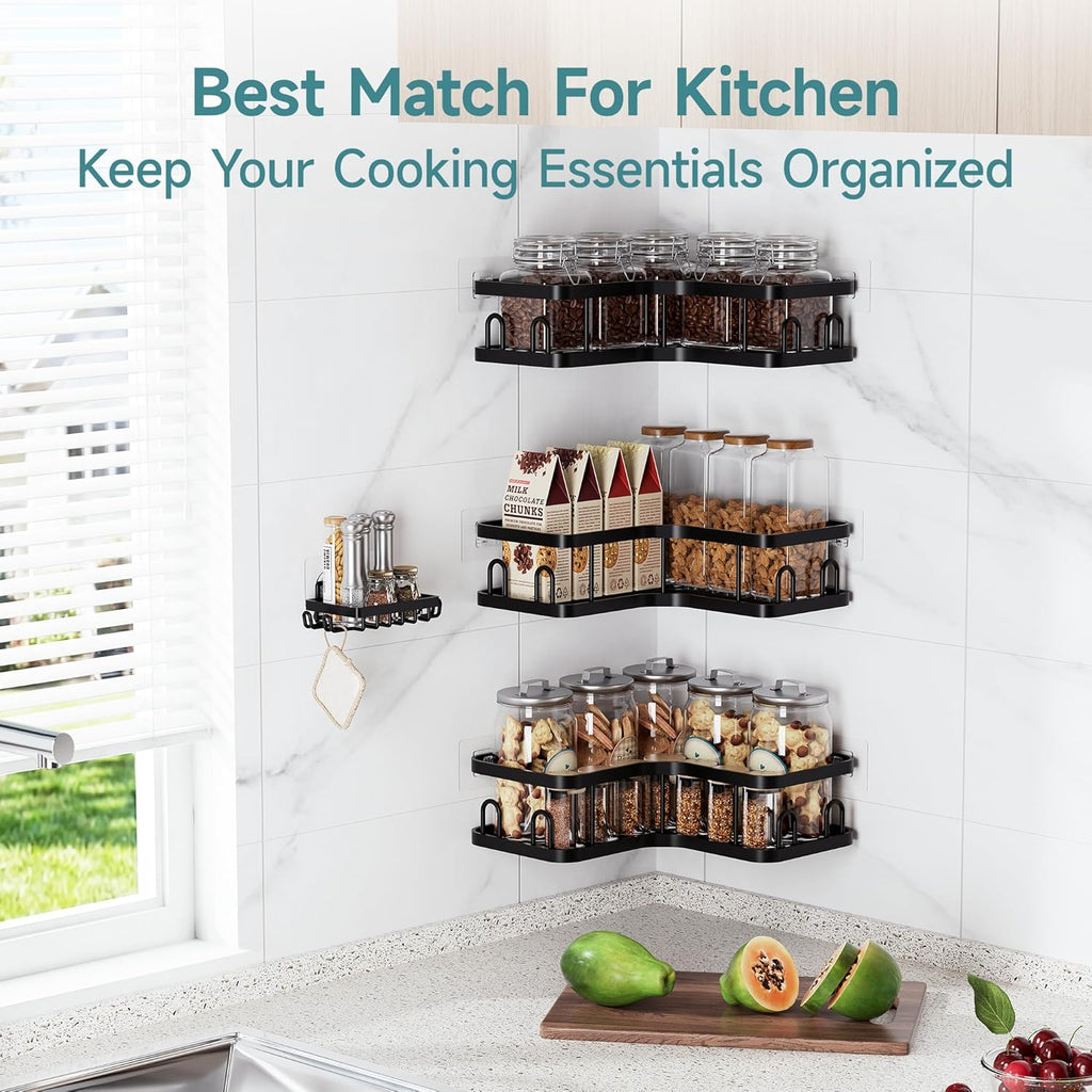 Veken Corner Adhesive Shower Caddy - Rustproof & Waterproof 4-Pack for Small Spaces | Black
