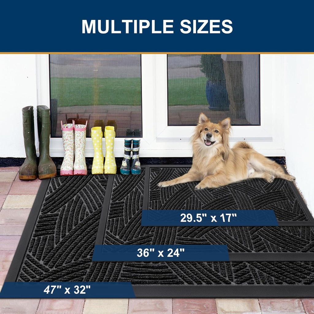 Smiry Heavy-Duty Rubber Doormat - Trap Dirt & Moisture | Easy Clean Indoor/Outdoor Mat 35x23, Black