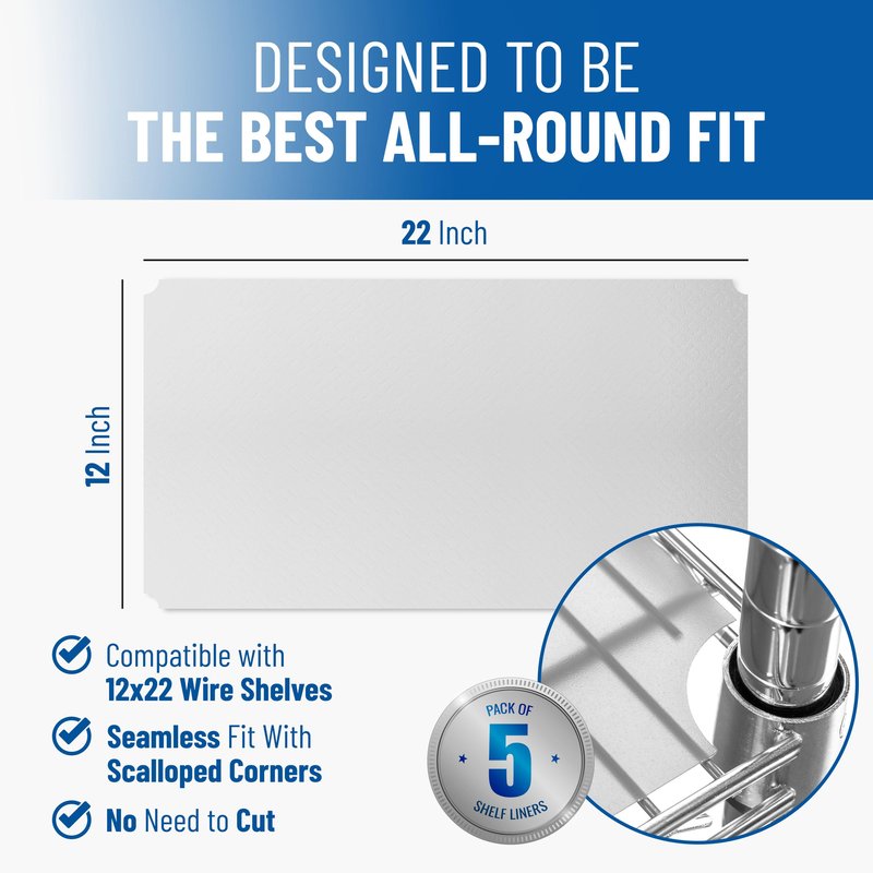 Shelf Liners for Wire Shelf System: Set of 5 in Graphite: 18 x 60 inch: Plastic Wire Shelving Shelf Mats