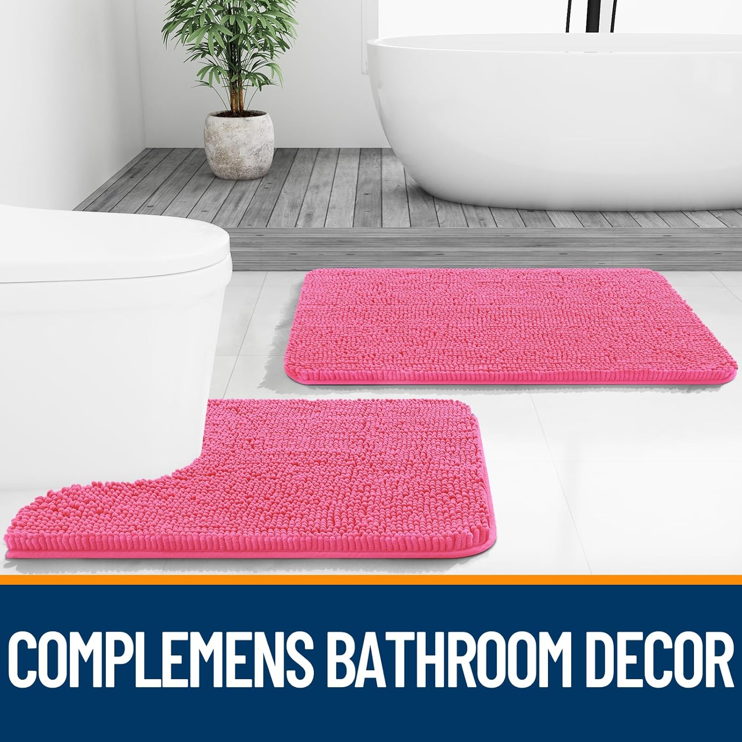 OLANLY Bath Rugs - Extra Soft Chenille, Quick Dry & Machine Washable | 36x24 Hot Pink Bathroom Mats