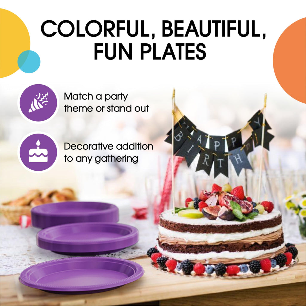 Exquisite Party Solids Purple Plastic Plates For Party Supplies 10" Purple Disposable Plates Heavy Duty 50 Pcs Plastic Dinnerware Sets Heavy Duty 350 GSM Disposable Dinnerware Set