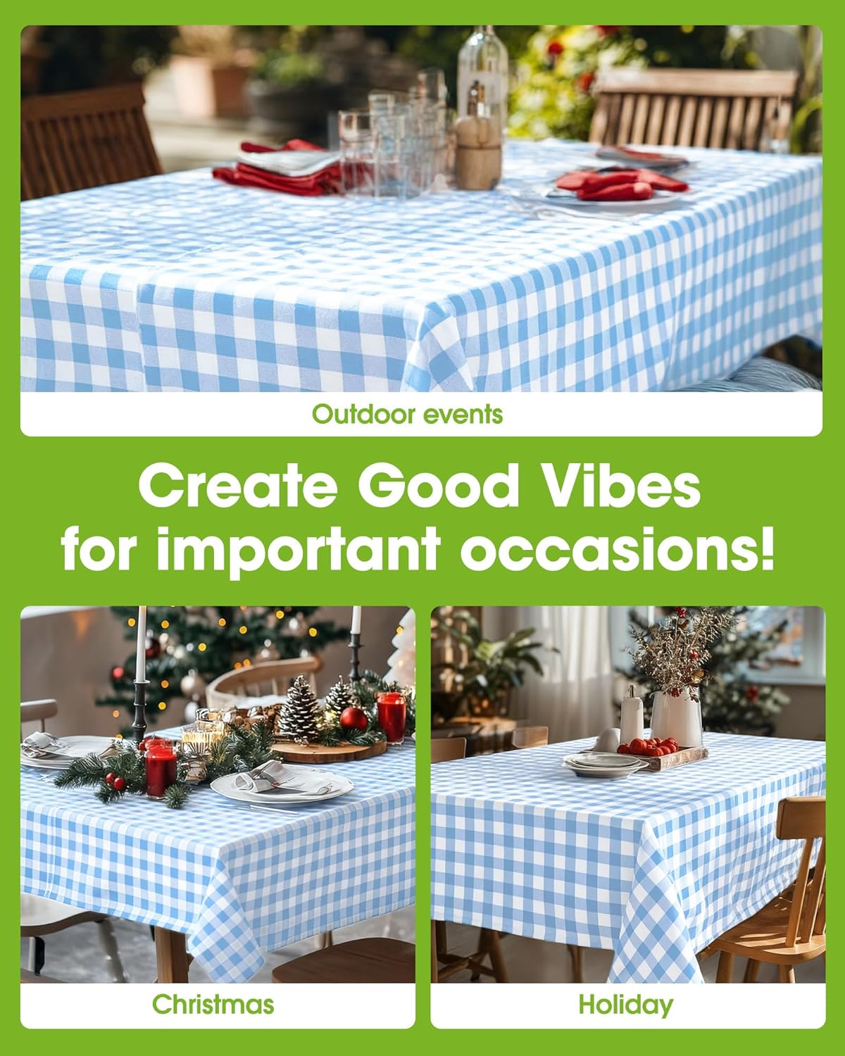 Pureegg Disposable Table Cloths - 8 Pack of 54 x 108 Inch Blue Gingham Rectangle Covers | Leakproof & Sturdy