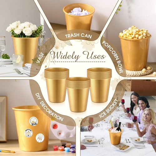 Layhit 24 Pcs Plastic Ice Buckets for Parties 3 Liters Wine Bucket Portable Ice Holder Disposable Wine Cooler for Party Wedding Party Beverages Champagne Soda and Beer (Gold)