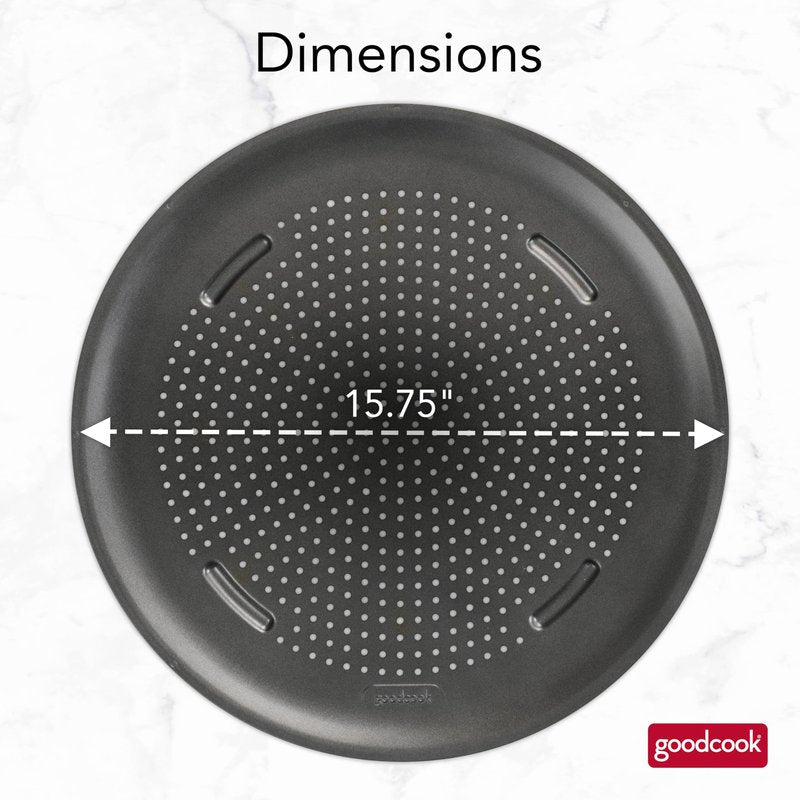 GoodCook AirPerfect Insulated Nonstick Carbon Steel Pizza Pan with Cutting Guides, Perforated Nonstick Pizza Pan, 15.75-Inch, Gray