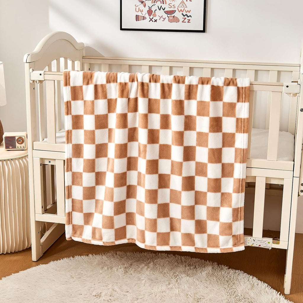 Yurhap Checkered Baby Blanket - Super Soft Fleece for Infants & Toddlers | 30''x40'', Khaki