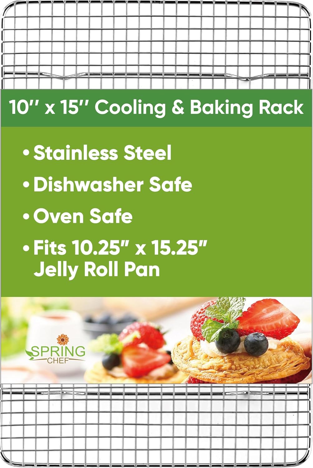 Spring Chef Stainless Steel Cooling Rack - Heavy Duty 10 x 15 Inch Baking Rack | Oven Safe & Dishwasher Safe
