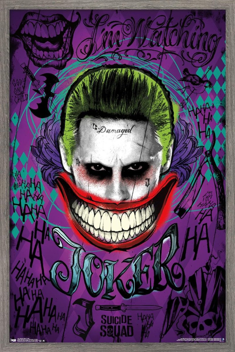 DC Comics Movie Suicide Squad - Joker Wall Poster, 22.4L" x 14.7W", Gray Framed Version