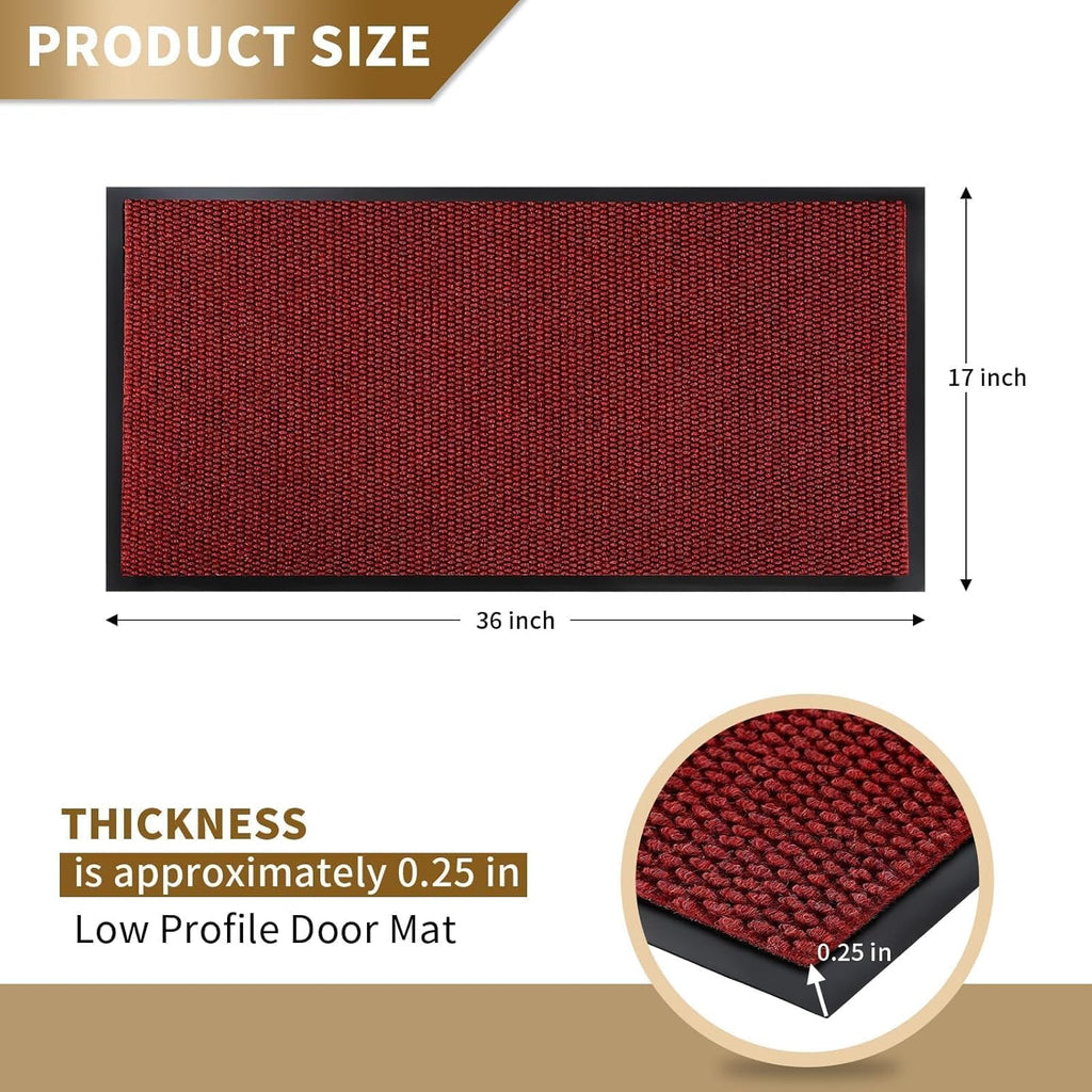 Yimobra Doormat - 100% Waterproof All-Weather Entrance Mat | 36 x 17 Inches, Stain & Fade Resistant, Black Red