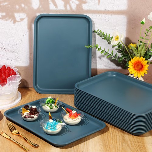 Maxdot 40 Pcs Cafeteria Trays, 9" x 12" Plastic Fast Food Serving Tray, Rectangular Stackable Standard Cafeteria Trays Serving Platter for School Kitchen Party Dining Restaurant Grill (Slate Blue)