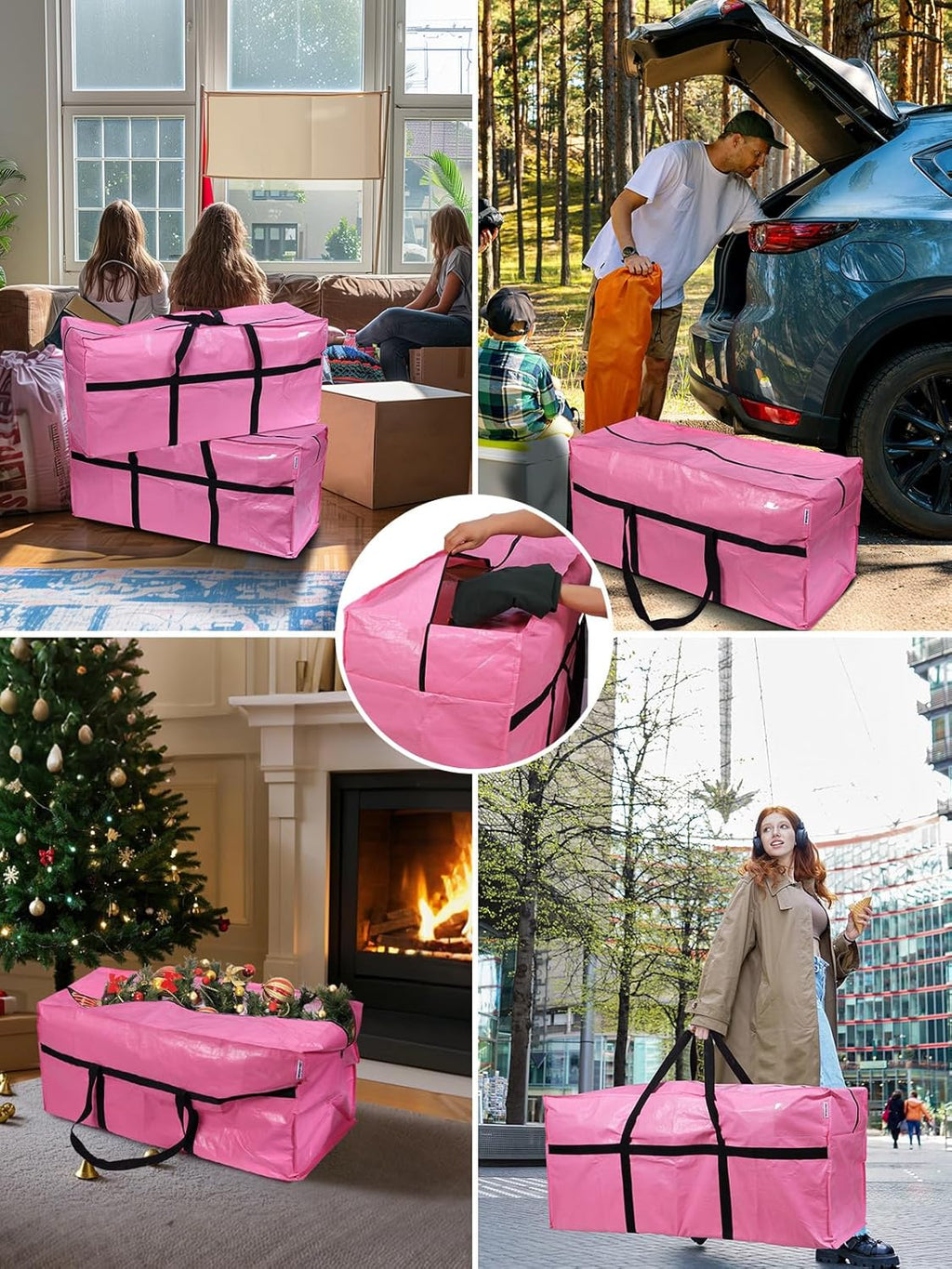 WORKPRO Extra Large 66 Gallon Moving Bag - Heavy-Duty, Water-Resistant Storage Tote with Zippers & Handles | Pink