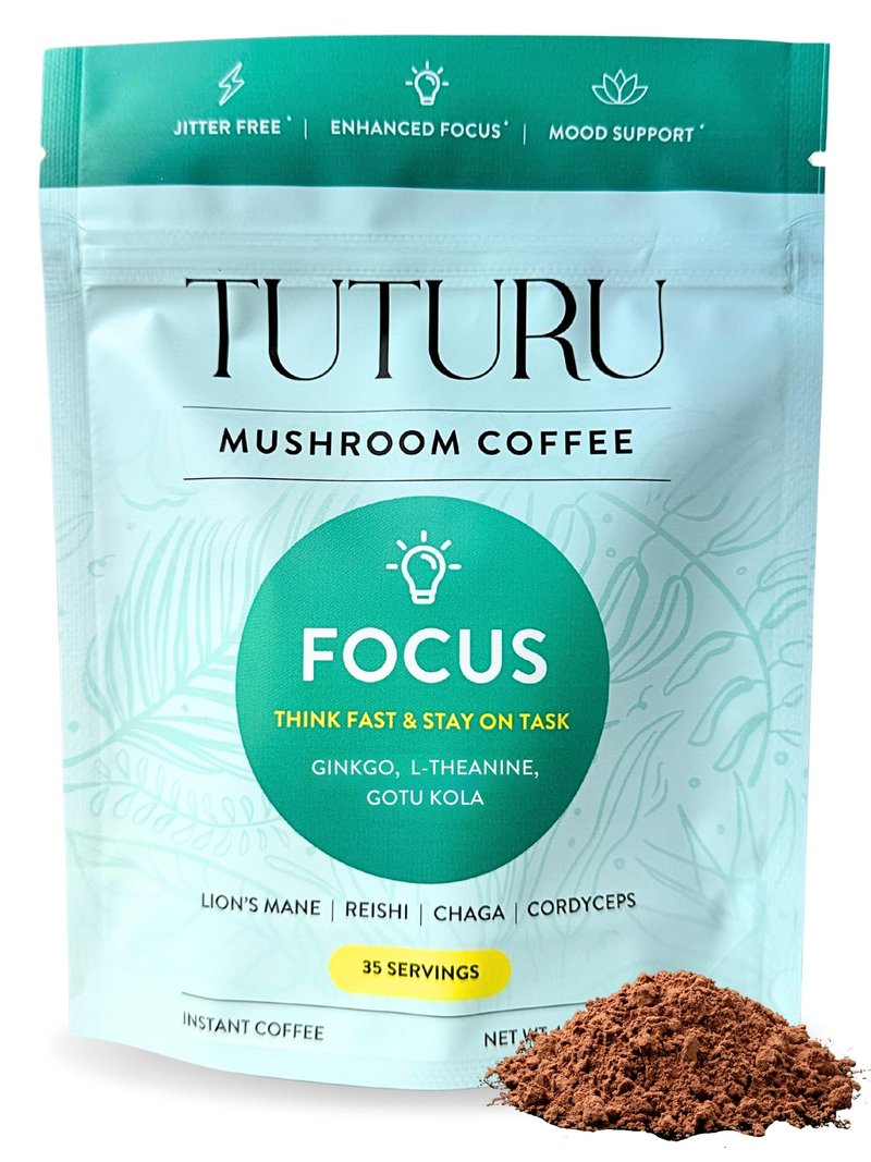 Focus Mushroom Instant Coffee - Adaptogen Coffee with Lion's Mane, Chaga, Ginkgo, L-Theanine - Jitter & Crash Free Energy - 35 Servings (Instant)