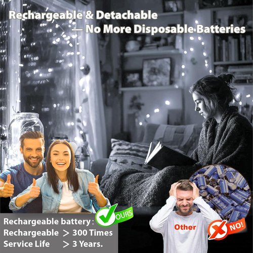 HXWEIYE Fairy Lights - 6 Pack Rechargeable String Lights with Remote & DIY Timer | 7ft 20LED for Weddings & Parties