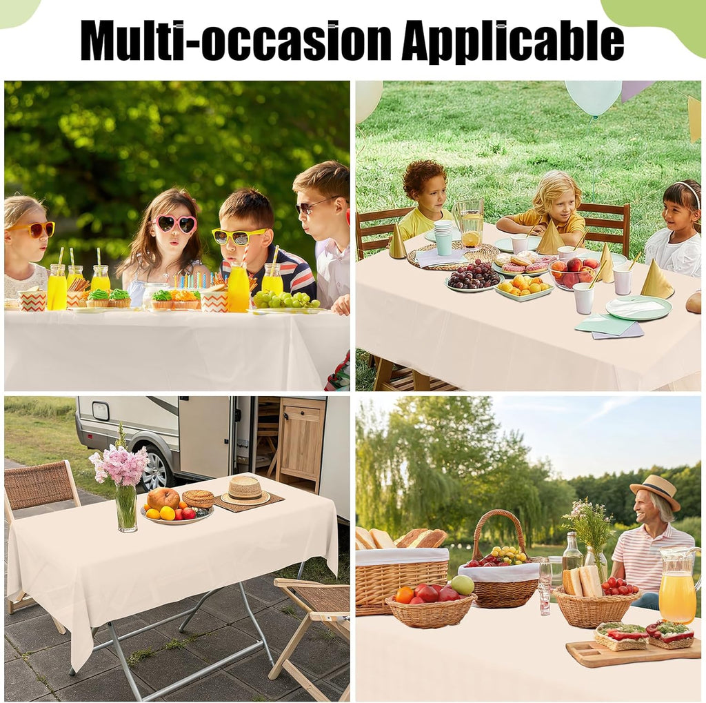 Smiry Disposable Table Cloth - Waterproof 54 x 108 Inch Rectangle Table Cover | Sturdy Ivory 6 Pack for Parties