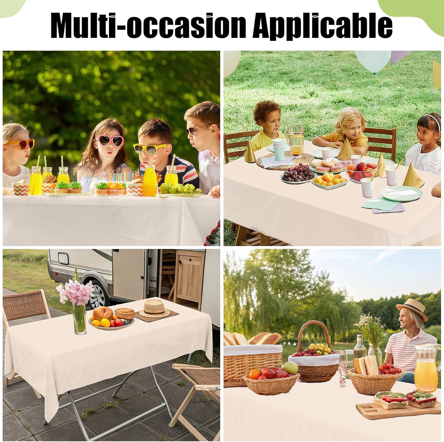 Smiry Disposable Table Cloth - Waterproof 54 x 108 Inch Rectangle Table Cover | Sturdy Ivory 6 Pack for Parties