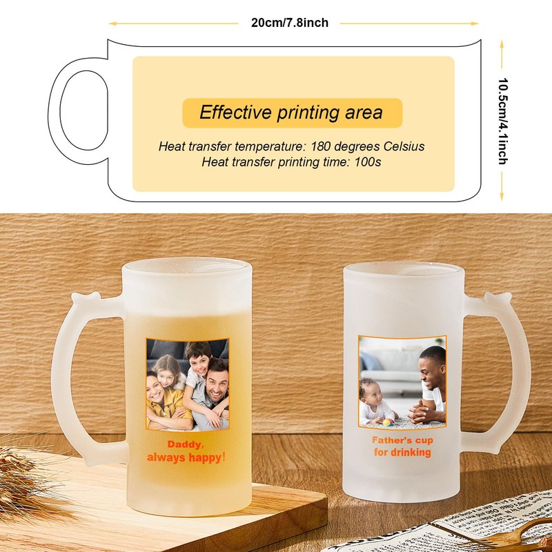 Mifoci 2 Pcs Sublimation Blank Beer Mugs Personalized Tazas Para Present 16 oz Frosted Beer Glass Cups Can Add Photo Text or Images on Gift for Dad Husband Groomsmen Father's Day Wedding Oktoberfest