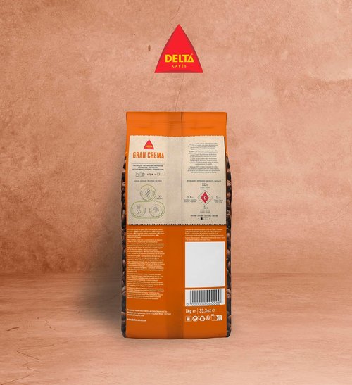 Delta Cafés Gran Crema Whole Bean Coffee - 100% Arabica, Intense Flavor with Aromatic Notes - 1kg/35.2oz