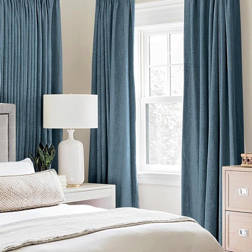 MIULEE Blackout Curtains - 100% Linen Texture Thermal Insulated Drapes | Dusty Blue, 52x96 Inch (2 Panels)