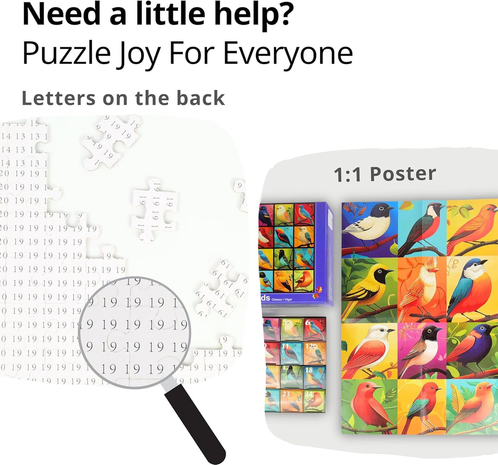 Rokt&Razo Mini Daily Puzzles - 24 Individual Bird Designs | 1000 Pieces Advent Calendar for All Ages - 27.5 x 19.7 in