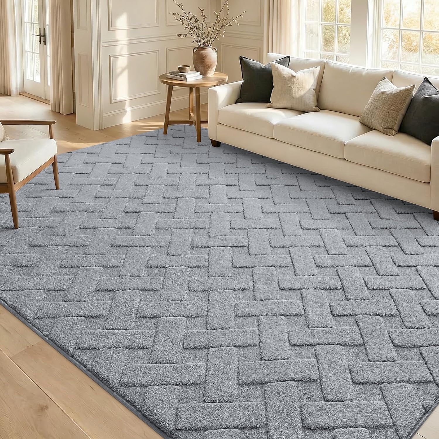 OLANLY Area Rug - Soft Plush Carpet for Living Room & Bedroom | Easy Clean Geometric Shaggy 4x6 Grey