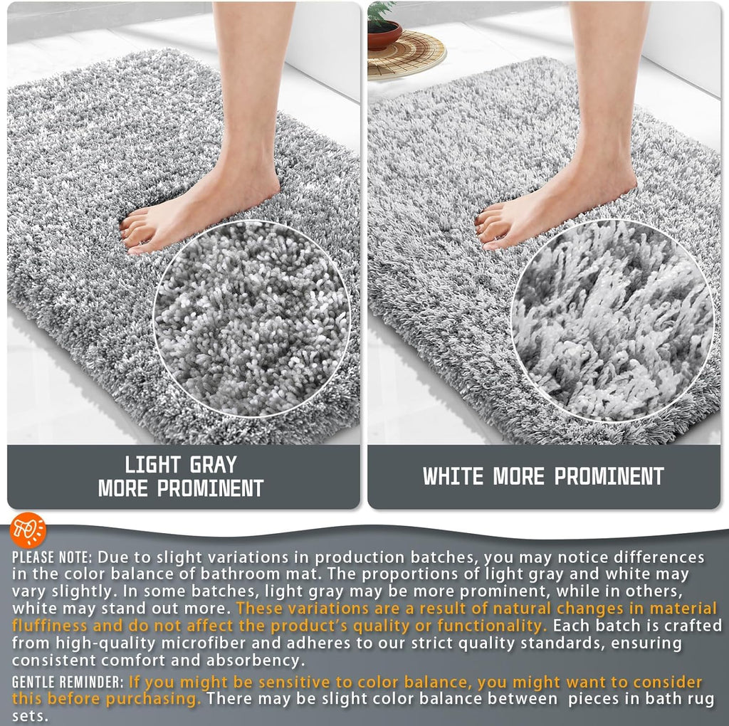 Yimobra Non-Slip Bathroom Rugs - Ultra Soft, Water Absorbent Plush Mats | 24x17 Light Gray & White
