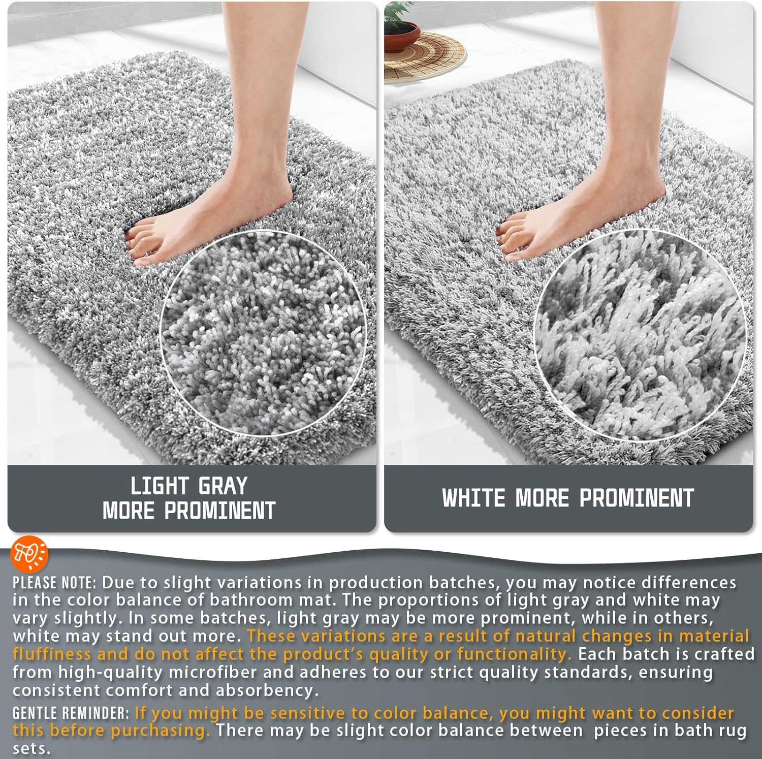 Yimobra Non-Slip Bathroom Rugs - Ultra Soft, Water Absorbent Plush Mats | 24x17 Light Gray & White