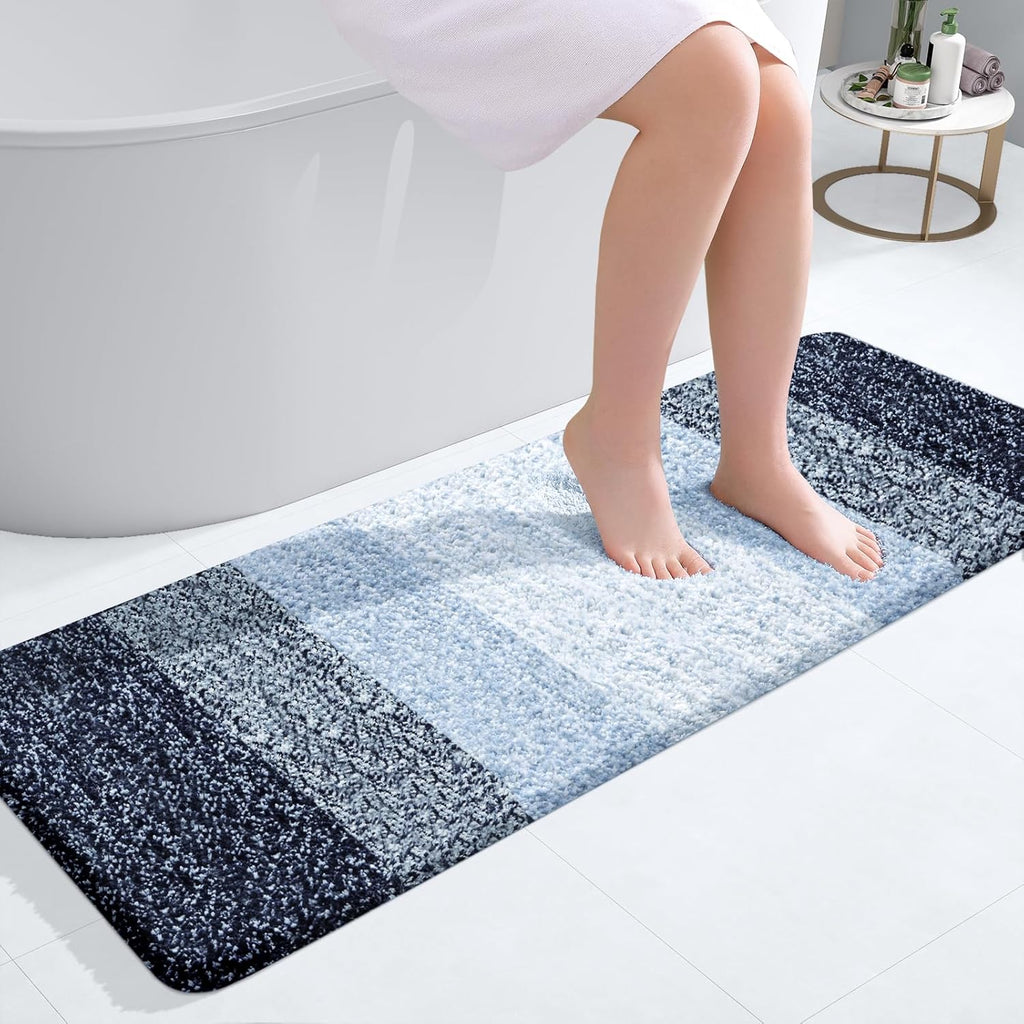 OLANLY Bathroom Runner Rug - Extra Soft Microfiber Mat | Quick Dry, Washable, 47x17 Inches, Navy Blue