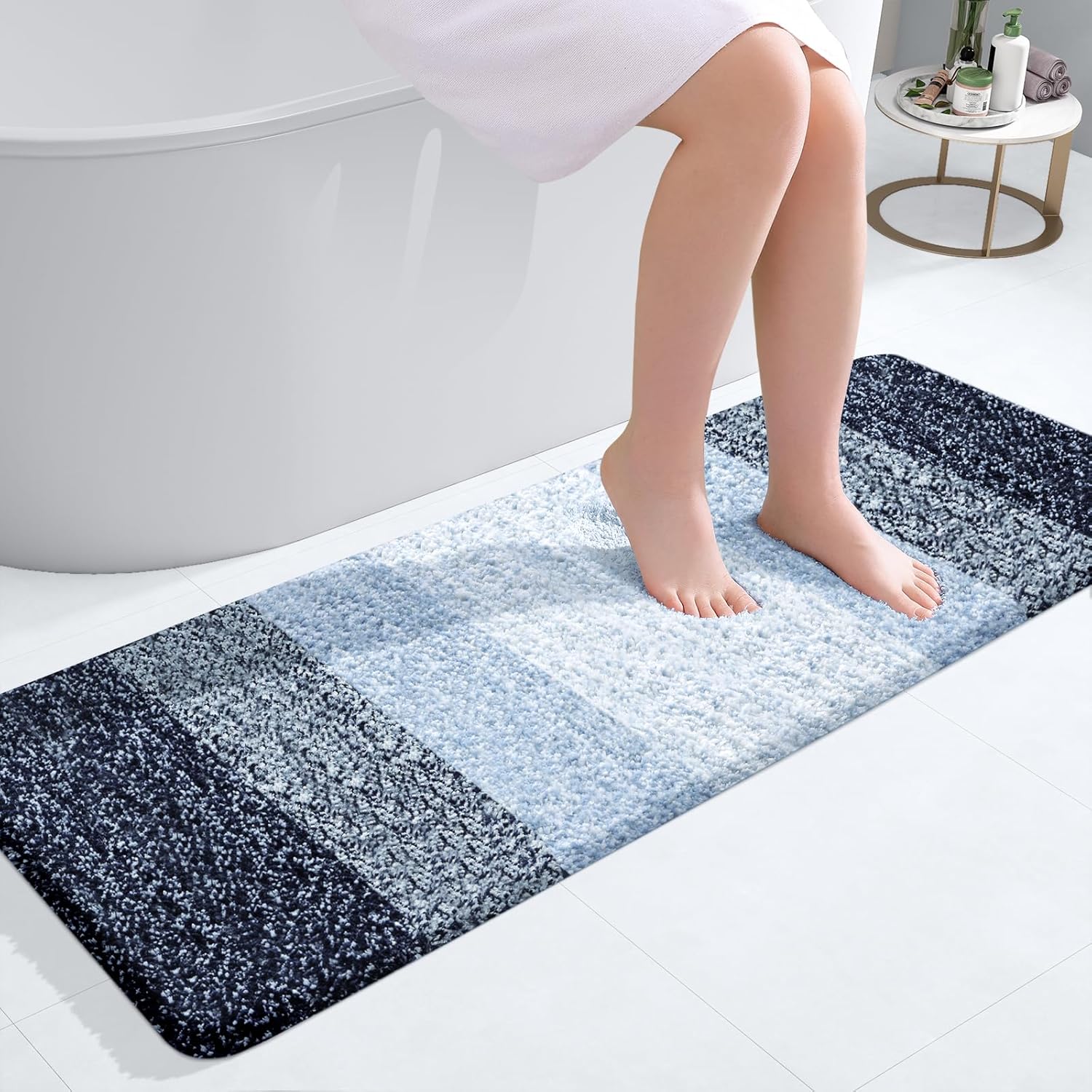 OLANLY Bathroom Runner Rug - Extra Soft Microfiber Mat | Quick Dry, Washable, 47x17 Inches, Navy Blue