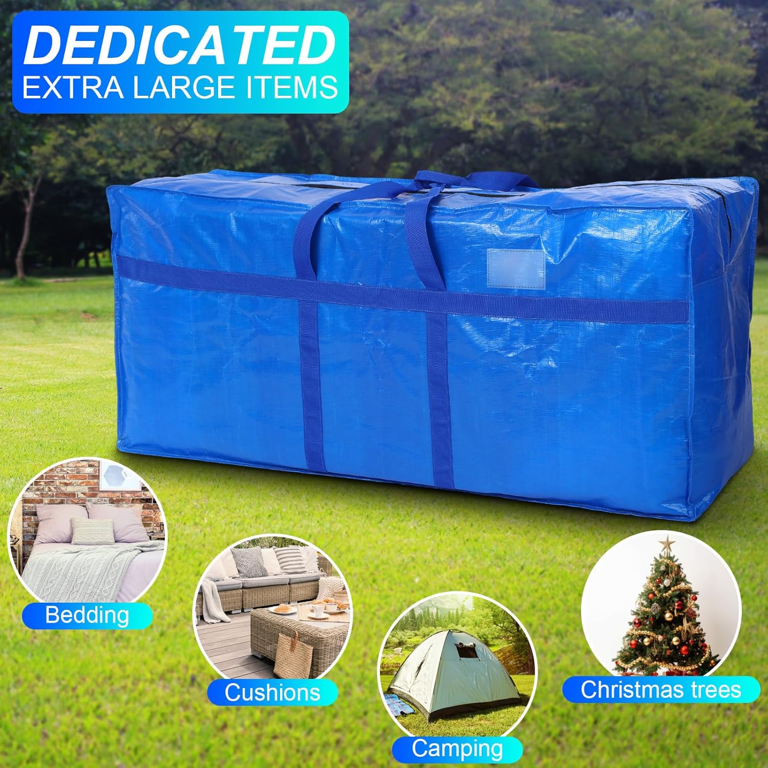 Skiennix Extra Large Moving Bags - Heavy Duty Storage Tote with Strong Zipper Handle | 66 Gallon, Blue
