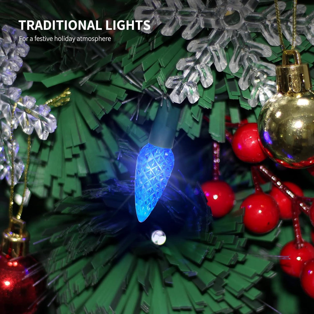 WATERGLIDE C6 100 LED Christmas Lights - 33ft Waterproof Fairy String Lights for Indoor/Outdoor Decor | Blue