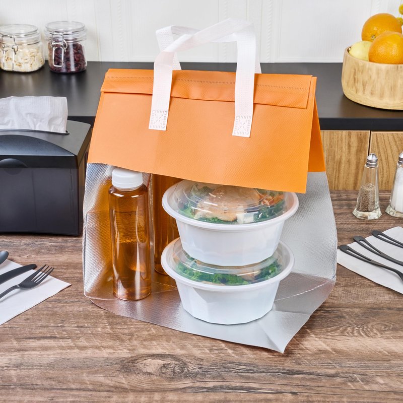 Restaurantware Insulated Delivery Bags 25 Count 11.811 x 7.874 x 12.598 Inches Nonwoven Take Out Bags For Food With Sturdy Handles, Orange Insulated Grocery Bags Tamper-Evident Foldable
