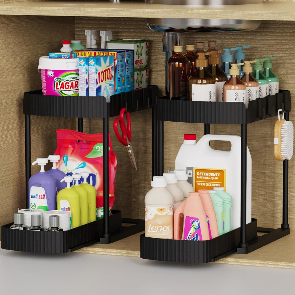 Ukeetap Multi-Purpose Pull-Out Storage Organizers - Under Sink & Cabinet Solutions, Black, 12.8 Inches, 2 Pack
