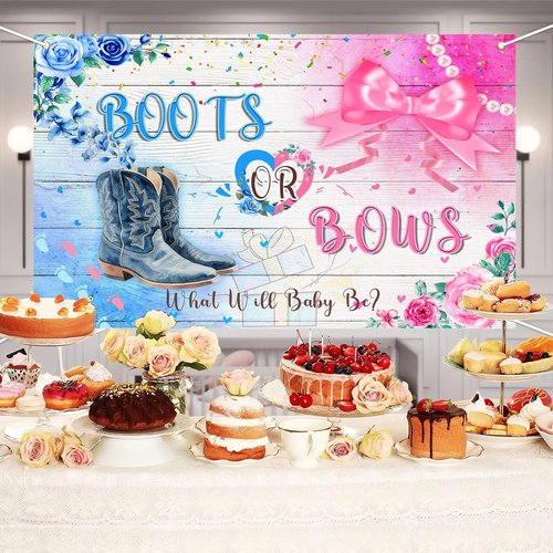 Boots Or Bows Gender Reveal Backdrop - Rustic Cowboy & Cowgirl Decor | 7x5ft Photo Banner