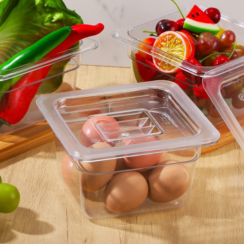 Sieral Clear 1/6 Size Food Pans with Lids, 1.5 Quart Square Polycarbonate Containers for Salad Bar, Restaurant, Kitchen Prep
