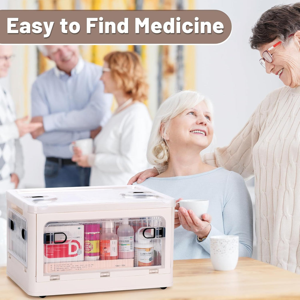 Skiennix 24 QT Medicine Organizer - Extra Large Collapsible First Aid Box with Removable Tray & Wheels