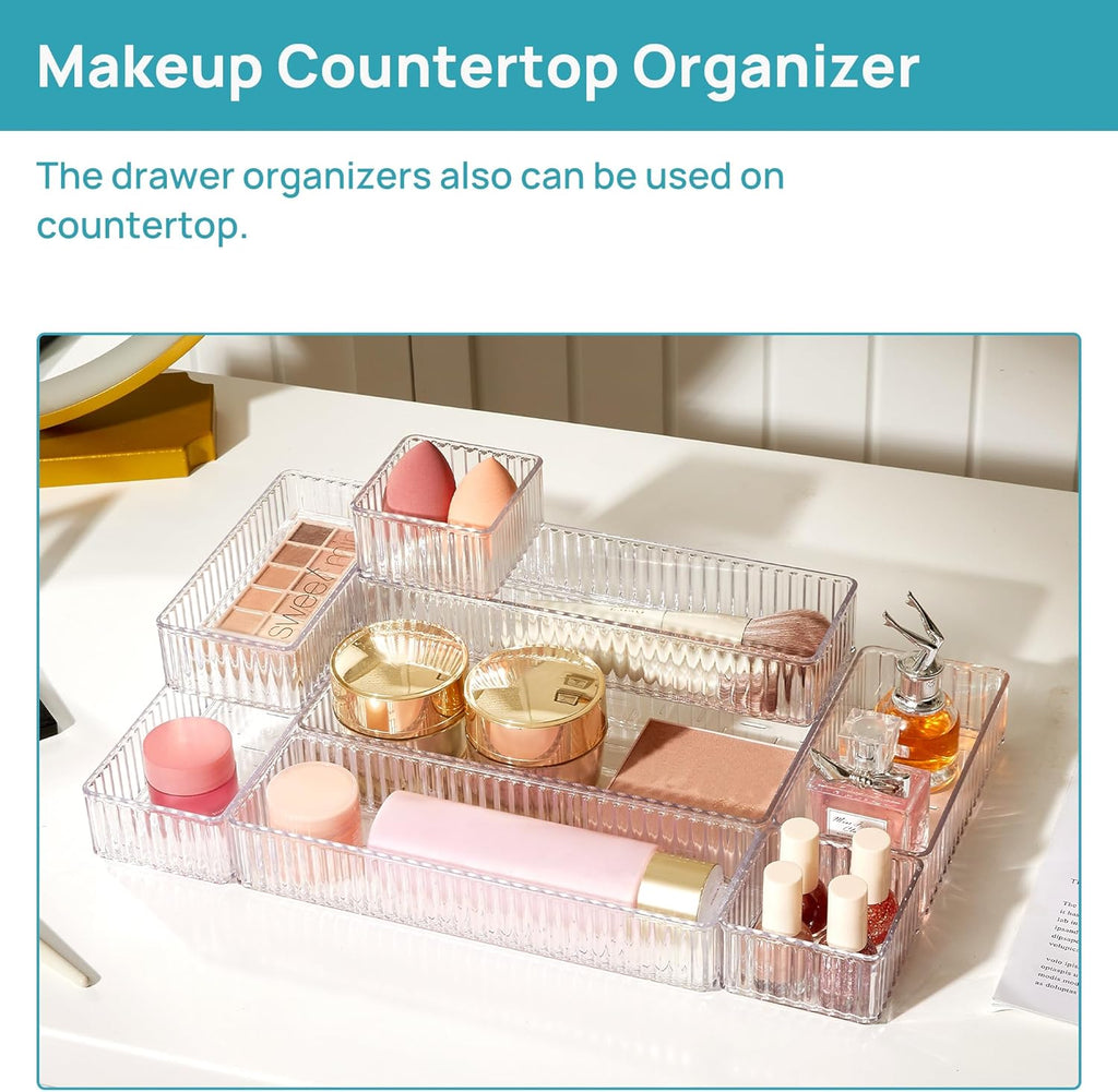 Vtopmart 7-Piece Clear Drawer Organizers - Stackable Acrylic Makeup & Vanity Storage Bins | Versatile for Bathroom, Office, Kitchen