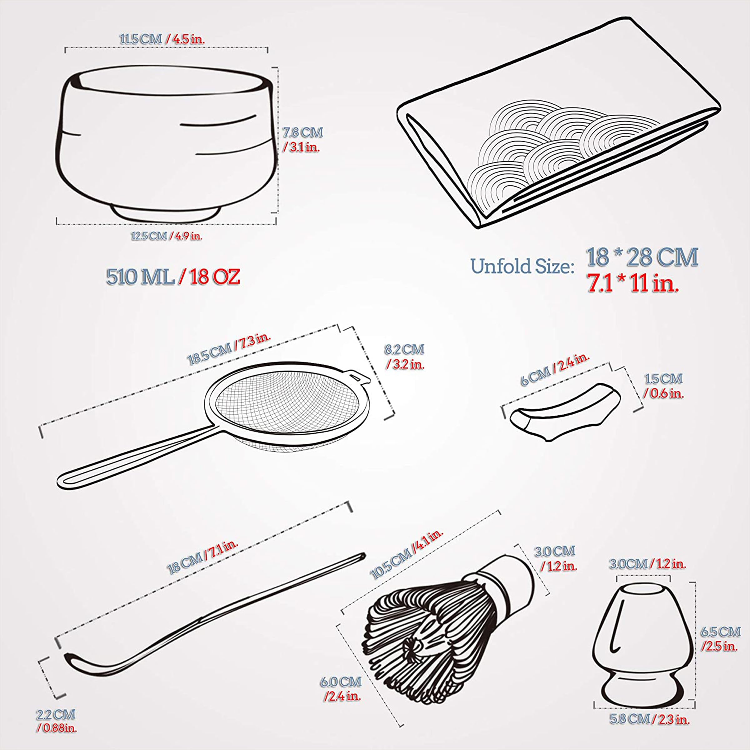 TEANAGOO Japanese Tea Set, Matcha Whisk Set, Bamboo Matcha Bowl (Chasen), Spoon (Chashaku), Matcha Whisk Holder, MSB-5 Tea Making Kit, Matcha