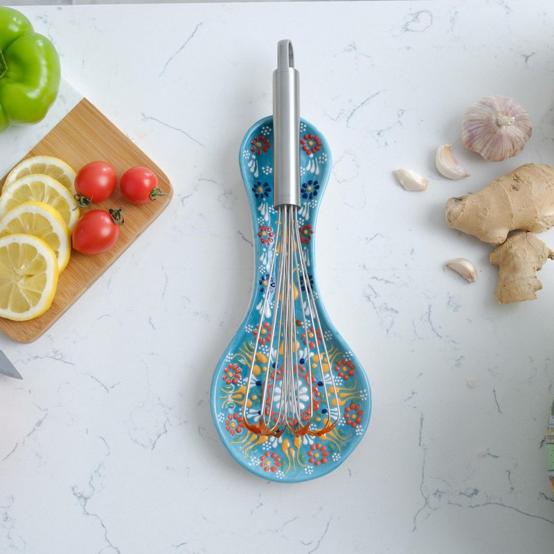 Handmade Spoon Rest, Ceramic Spoon Rest for Stove Top, 10" Spoon Rest for Kitchen Counter, Dishwasher Safe Spoon Holder for Stove, Housewarming Gifts Utensil Rest, Colorful Spoon Rests (Turquoise)