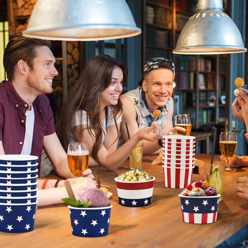 60Pcs 4th of July Independence Day Decorations Snack Cups Bowls Patriotic Disposable Ice Cream Soup Bowls for Picnic Hot or Cold Food, 8oz Veterans Snack Dessert Treat Cups Household Party Supplies