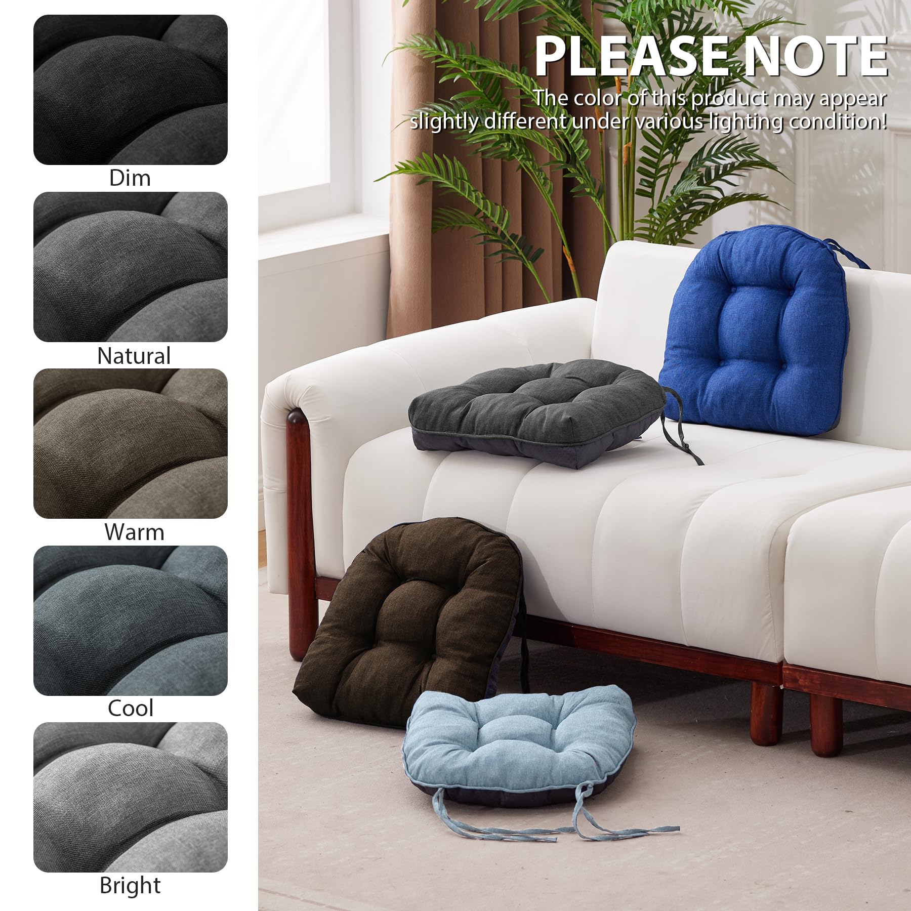 IASEAHK Chair Cushions for Dining Chairs, Seat Cushions for Kitchen Chairs, Indoor Seat Cushions with Ties, Tufted Foam Chair Pads, Non Slip Chair Cushions Set of 6, 15.5" x 15.5" x 4", Dark Grey