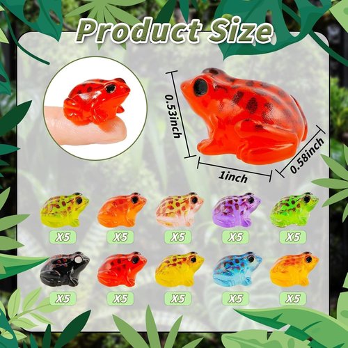 Exasinine Luminous Mini Resin Frog Figurines - 50 Pcs in 10 Vibrant Colors for Fairy Gardens & Aquariums