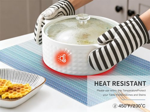 HeloHo Blue Placemats Set of 8,Vinyl Table Place Mats Stain Resistant Foldable Placemats Washable Wipeable Placemat for Kitchen Dining Table Decoration Indoor Outdoor.