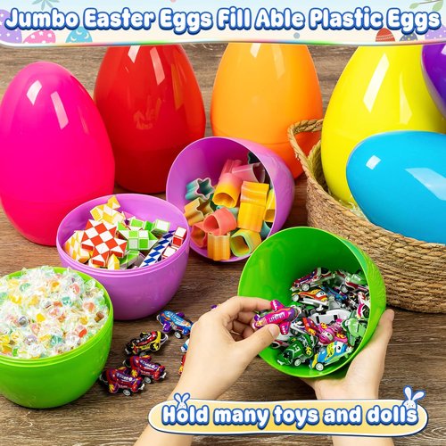 BainGesk Jumbo Easter Eggs - 10" Large Plastic Fillable Surprise Eggs for Kids' Easter Hunt | 8-Pack