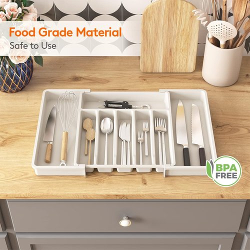 Lifewit Expandable Silverware Drawer Organizer - BPA-Free Utensil Tray for Kitchen | Adjustable 13-22 x 15" White