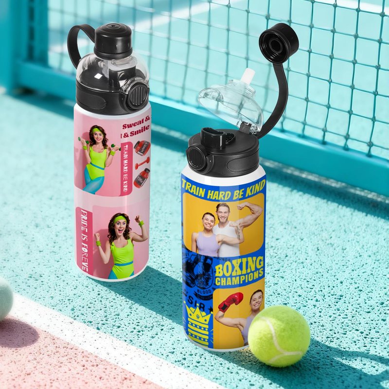 PYD Life 4 Pack Sublimation Sports Water Bottle Blanks 32 OZ 960 ML White Tumblers Cups Vacuum Flask Jug with Straw Spout Pop Lid and Silicone Handle for Sublimation Printing